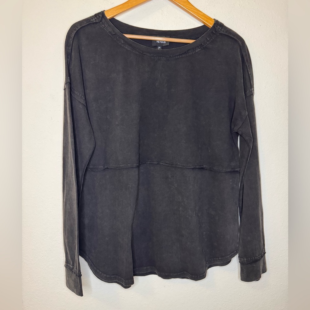 NEW Heyson Charcoal Gray Soft Long Sleeve Top Raw Hems